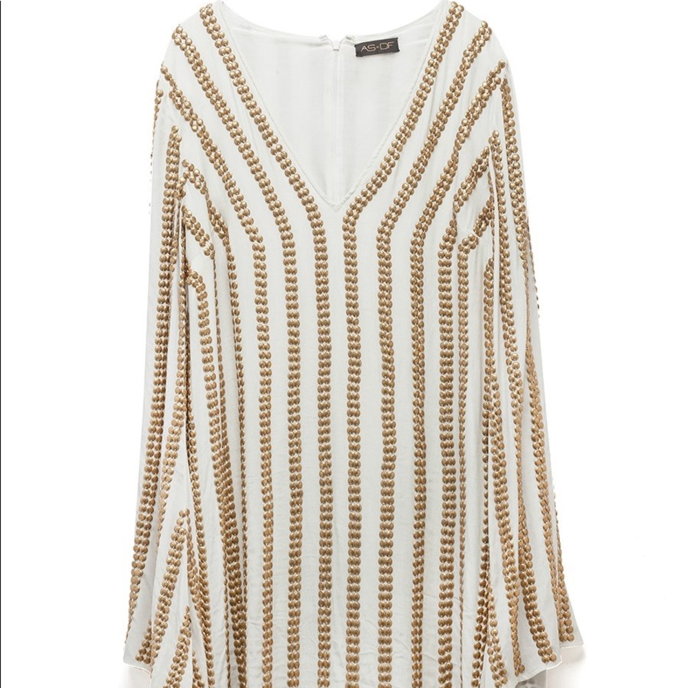 ASbyDF short v neck dress with gold button design
